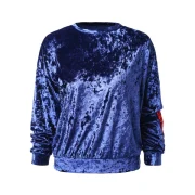 Letter Embroidery Drop Shoulder Velvet Sweatshirt - Blue Fansmadedirect