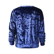 Letter Embroidery Drop Shoulder Velvet Sweatshirt - Blue Fansmadedirect