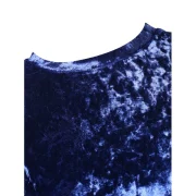 Letter Embroidery Drop Shoulder Velvet Sweatshirt - Blue Fansmadedirect