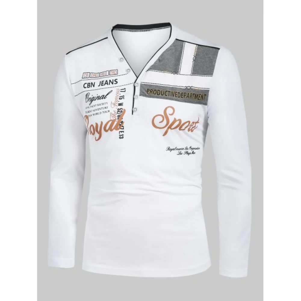 Letter Printed Long Sleeves T-shirt - White Fansmadedirect