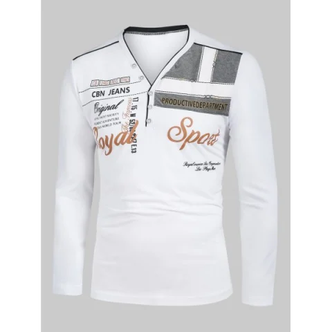 Letter Printed Long Sleeves T-shirt - White Fansmadedirect