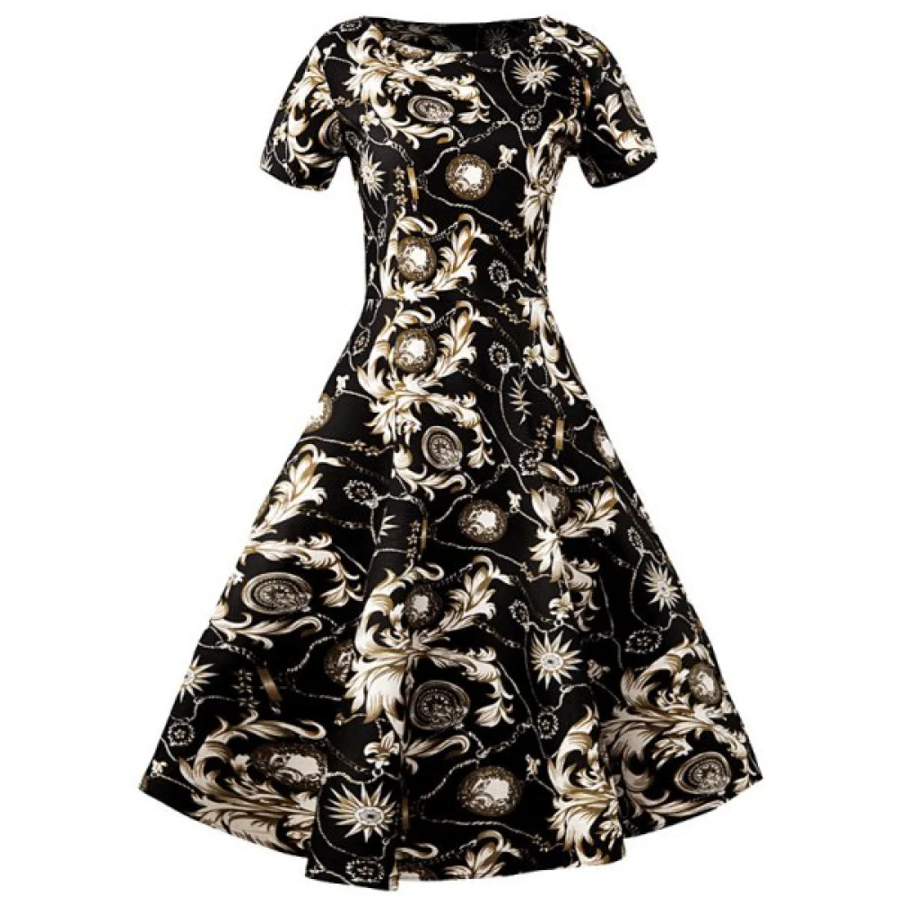 lim Fit Ornate Print wing Dress - Black Fansmadedirect