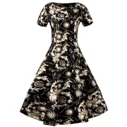lim Fit Ornate Print wing Dress - Black Fansmadedirect