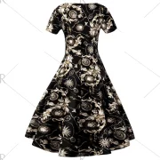 lim Fit Ornate Print wing Dress - Black Fansmadedirect