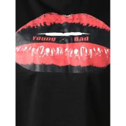 Lip Print Cropped Sweatshirt - Black Fansmadedirect