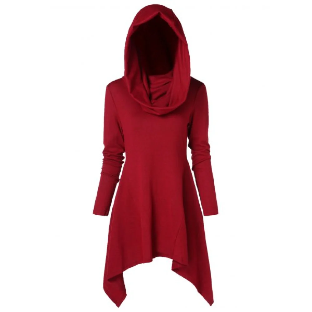 Long Asymmetrical Hooded Knitwear - Red Wine Fansmadedirect
