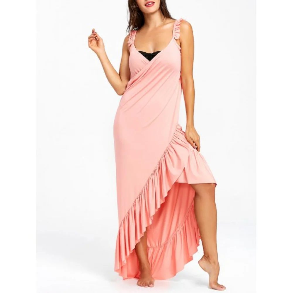 Long Flounce Wrap Cover Up Dress - Light Pink Fansmadedirect