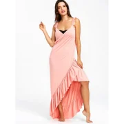 Long Flounce Wrap Cover Up Dress - Light Pink Fansmadedirect
