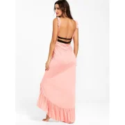 Long Flounce Wrap Cover Up Dress - Light Pink Fansmadedirect