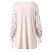 Long leeve Asymmetrical T-shirt with Drawstring - Crystal Cream Fansmadedirect