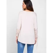 Long leeve Asymmetrical T-shirt with Drawstring - Crystal Cream Fansmadedirect