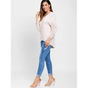 Long leeve Asymmetrical T-shirt with Drawstring - Crystal Cream Fansmadedirect