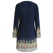 Long leeve Casual Print Dress - Midnight Blue Fansmadedirect