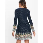 Long leeve Casual Print Dress - Midnight Blue Fansmadedirect