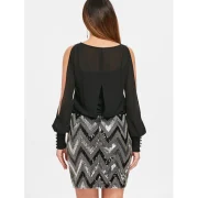 Long leeve hort equined Panel Dress - Black Fansmadedirect