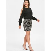 Long leeve hort equined Panel Dress - Black Fansmadedirect