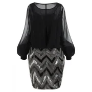 Long leeve hort equined Panel Dress - Black Fansmadedirect