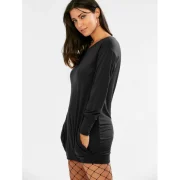 Long leeve hort Tunic T-shirt Dress - Black Fansmadedirect