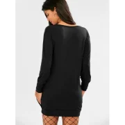 Long leeve hort Tunic T-shirt Dress - Black Fansmadedirect
