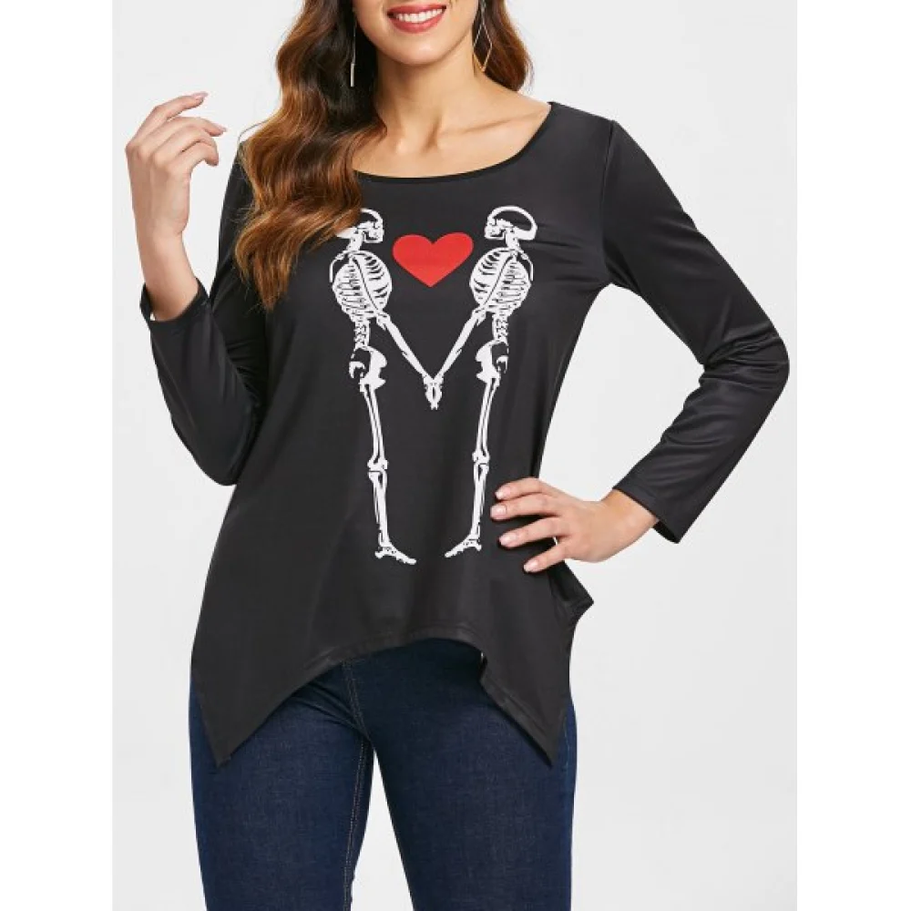Long leeve keleton Print T-shirt - Black Fansmadedirect