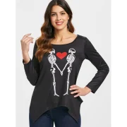 Long leeve keleton Print T-shirt - Black Fansmadedirect