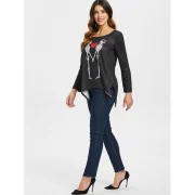 Long leeve keleton Print T-shirt - Black Fansmadedirect