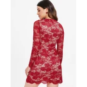 Long leeve Lacing Front Lace Dress - Red Wine Fansmadedirect