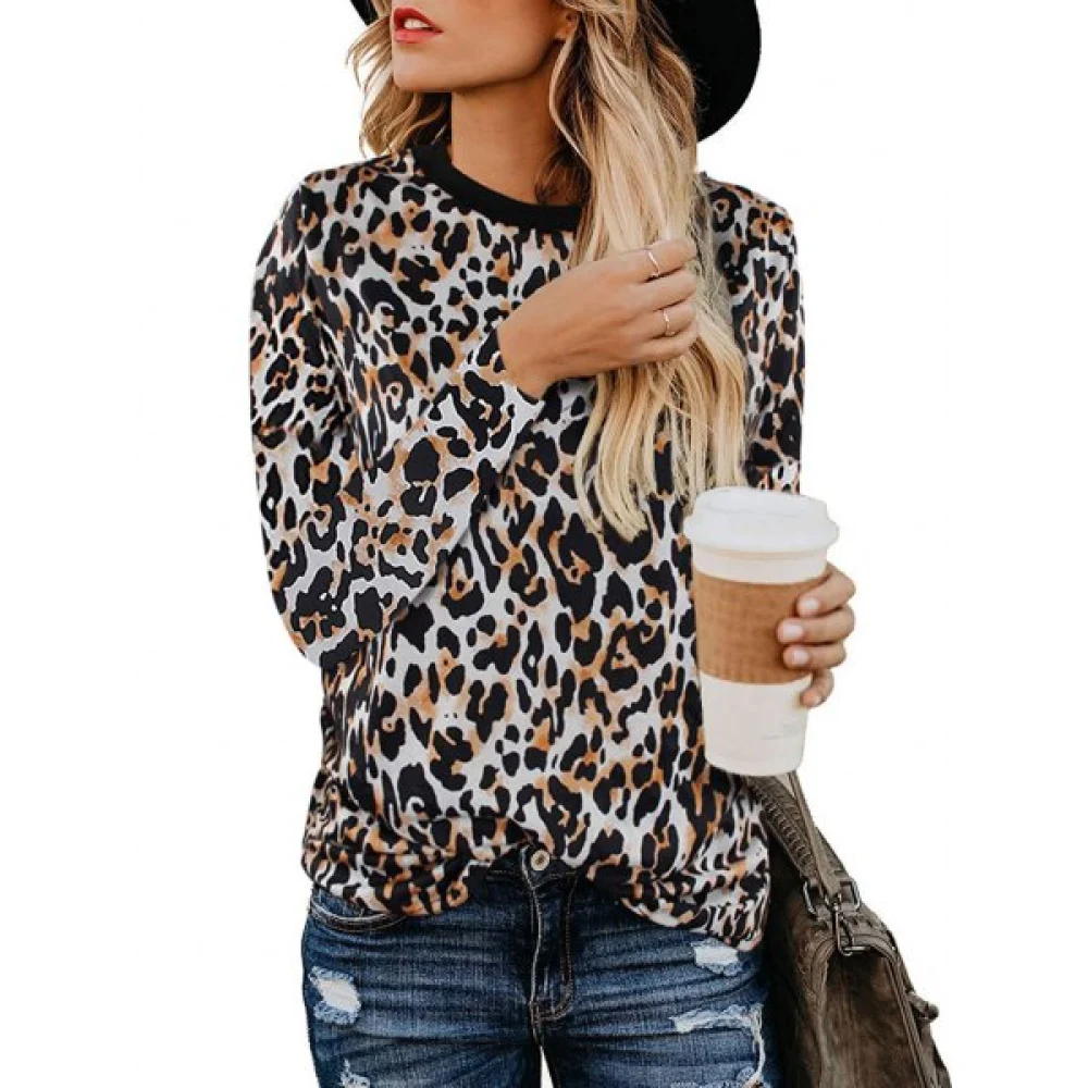 Long leeve Leopard Casual T-shirt - Black Fansmadedirect
