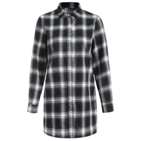 Long leeve Tartan hirt - Black Fansmadedirect