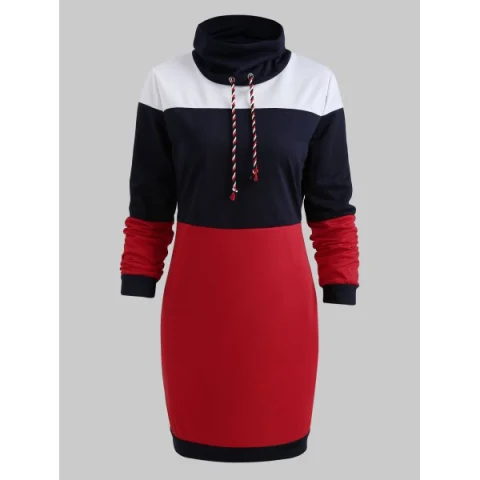 Long Sleeve Casual Contrast Dress - Fansmadedirect