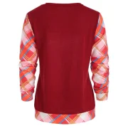 Long Sleeve Checked Panel Top - Red Fansmadedirect