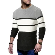 Long Sleeve Color Block Striped Sweater - Gray Fansmadedirect