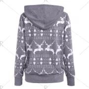 Long Sleeve Elk Print Christmas Pullover Hoodie - Gray Fansmadedirect