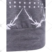 Long Sleeve Elk Print Christmas Pullover Hoodie - Gray Fansmadedirect