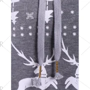 Long Sleeve Elk Print Christmas Pullover Hoodie - Gray Fansmadedirect