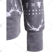 Long Sleeve Elk Print Christmas Pullover Hoodie - Gray Fansmadedirect