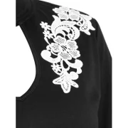 Long Sleeve Floral Applique T-shirt - Black Fansmadedirect