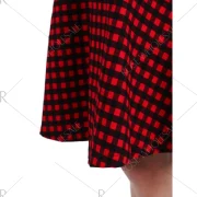 Long Sleeve Knee Length Plaid Dress - Red Fansmadedirect