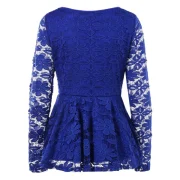 Long Sleeve Lace Skirted Blouse - Royal Blue Fansmadedirect