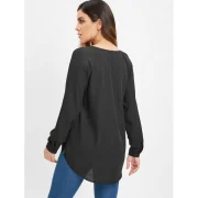 Long Sleeve Lacing Front Asymmetrical Blouse - Black Fansmadedirect