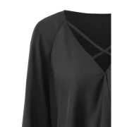 Long Sleeve Lacing Front Asymmetrical Blouse - Black Fansmadedirect