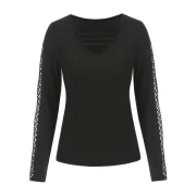 Long Sleeve Lattice Fishnet Insert T-shirt - Black Fansmadedirect