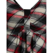 Long Sleeve Plaid Panel Plunge T Shirt - Red Wine Fansmadedirect