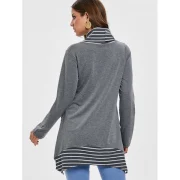 Long Sleeve Stripe Trim Turtleneck T-shirt - Gray Fansmadedirect