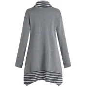 Long Sleeve Stripe Trim Turtleneck T-shirt - Gray Fansmadedirect