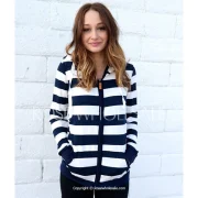Long Sleeve Striped Zippered Women's Hoodie - Blue And White Fansmadedirect