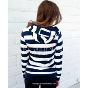 Long Sleeve Striped Zippered Women's Hoodie - Blue And White Fansmadedirect