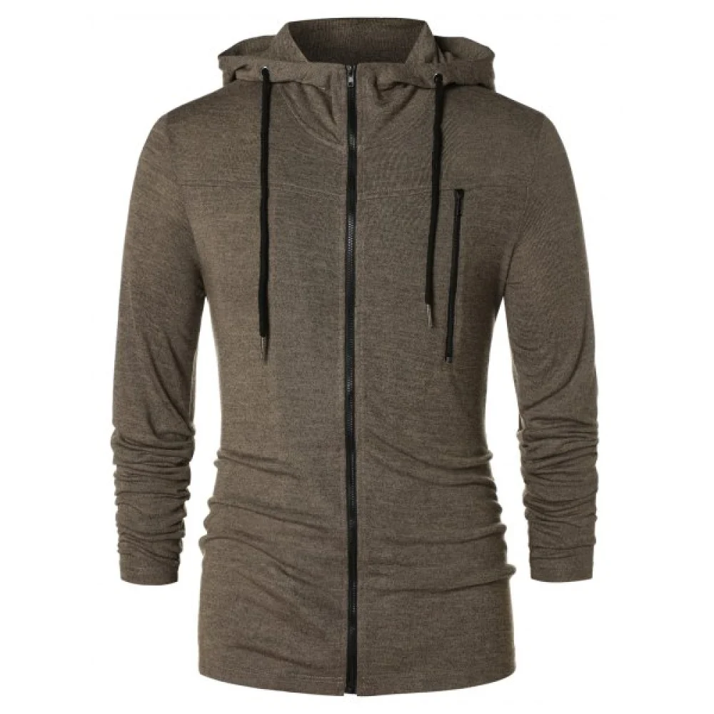 Long Sleeve Zipper Drawstring Hoodie - Taupe Fansmadedirect