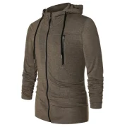 Long Sleeve Zipper Drawstring Hoodie - Taupe Fansmadedirect