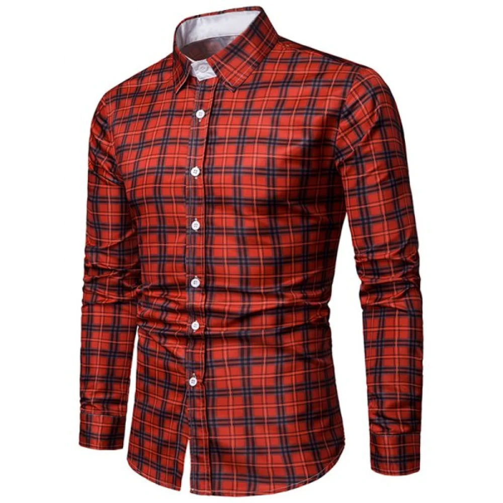 Long Sleeves Casual Plaid Printed Shirt - Red Fansmadedirect